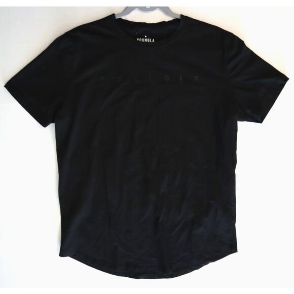 YOUNGLA 459 YLA2351 Men's Sz L Black Spellout Monochrome Fitted Workout T-Shirt - Picture 7 of 8